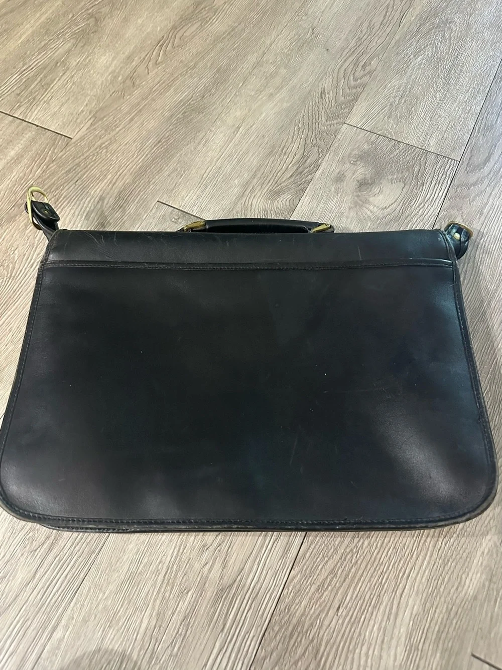 Vtg Black Leather Metropolitan Briefcase Messenger Business Bag